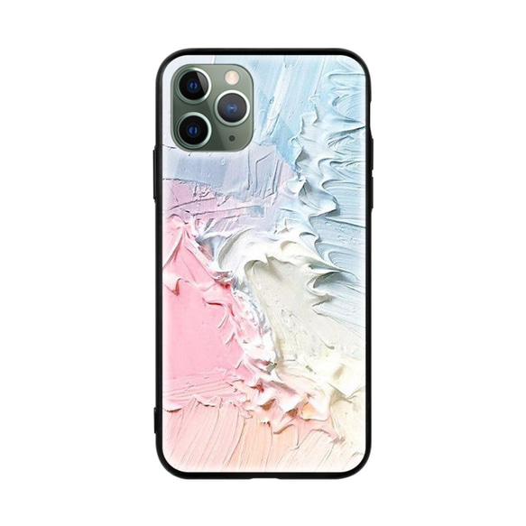 全機種対応 スマホケースパステル青とピンクの抽象的な油絵 iPhone 13 12 Pro Max Galaxy 対応 2枚目の画像