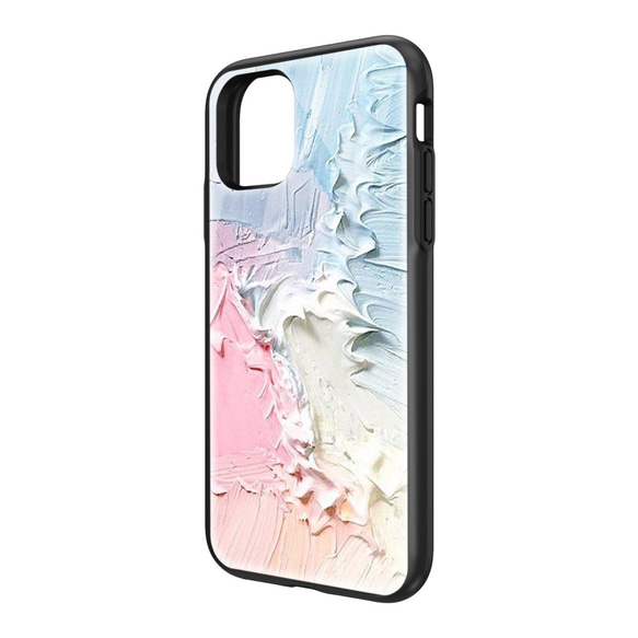 全機種対応 スマホケースパステル青とピンクの抽象的な油絵 iPhone 13 12 Pro Max Galaxy 対応 3枚目の画像