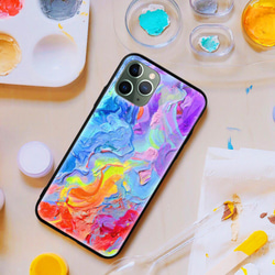 全機種対応 スマホケース鮮やかな青と紫の抽象的な油絵 iPhone13 12 Pro Max X XS Galaxy対応 1枚目の画像
