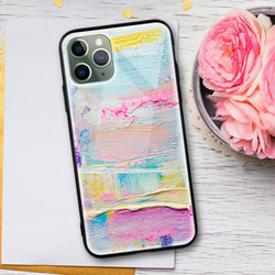 全機種対応 スマホケース 黄色と紫の抽象的な油絵 iPhone 13 12 Pro Max X XS Galaxy 対応 1枚目の画像