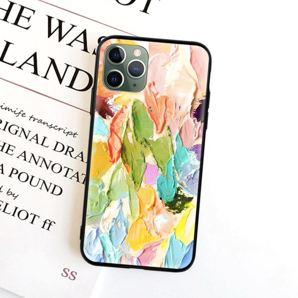 全機種対応 スマホケース 黄色と緑の抽象的な油絵 iPhone 13 12