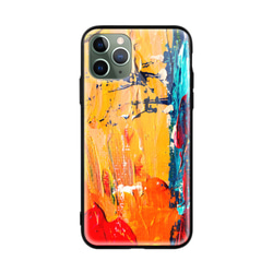 全機種対応 スマホケース 赤と黄色の抽象的な油絵 iPhone 13 12 Pro Max X XS Galaxy対応 2枚目の画像