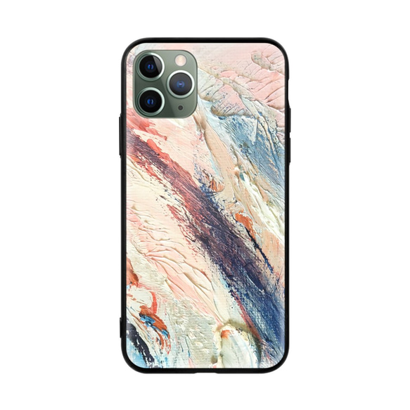 全機種対応 スマホケース 紺とピンクの抽象的な油絵 iPhone 13 12 Pro Max X XS Galaxy対応 2枚目の画像