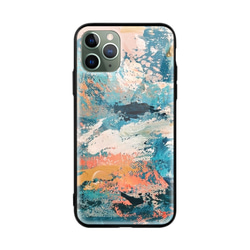 全機種対応スマホケースターコイズとオレンジの抽象的な油絵 iPhone 13 12 Pro Max XR XS 対応 2枚目の画像