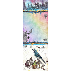香港のアーティスト 芸術的手描きの夢見る鳥 100％純粋なシルクシ長いスカーフ 2枚目の画像