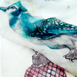 香港のアーティスト 芸術的手描きの夢見る鳥 100％純粋なシルクシ長いスカーフ 3枚目の画像