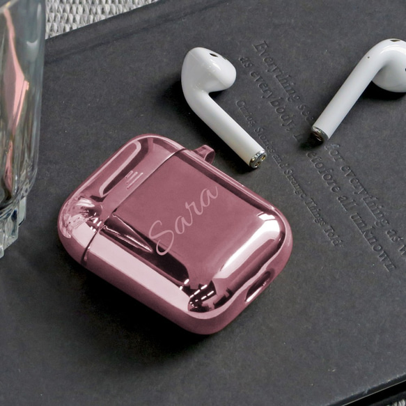 AirPods ケース エアポッヅ 第 1 & 2 世代 7色 メタリックピンク ワイヤレスイヤホンケース印刷可能な名前 2枚目の画像