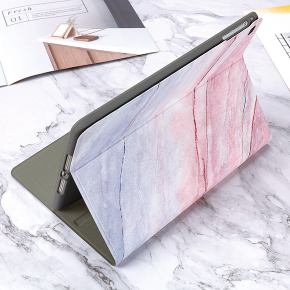 【可輸入姓名】兼容所有機型粉色大理石紋iPad Pro/Air/mini case Apple Pencil 可收納 第4張的照片