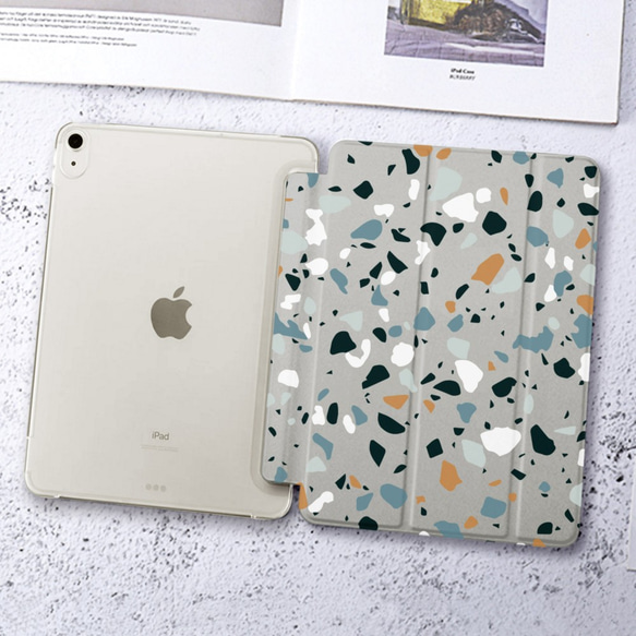 iPad Pro / Air/ mini淺灰色水磨石圖案磨砂透明iPad平板保護套 第2張的照片