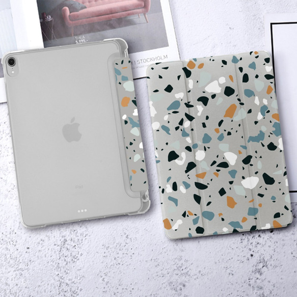 iPad Pro / Air/ mini淺灰色水磨石圖案磨砂透明iPad平板保護套 第3張的照片