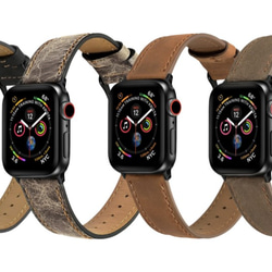 Apple Watch アップルウォッチ バンド 4色 黒茶色のひび割れた本革の時計バンド 交換用ベルト 6枚目の画像