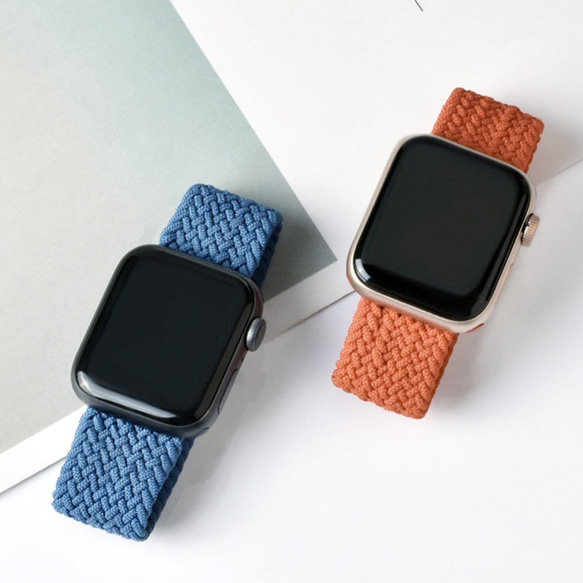 Apple Watch 第7世代互換 アップルウォッチ バンド オレンジエラスティック 編み込みベルト 交換用ベルト 5枚目の画像