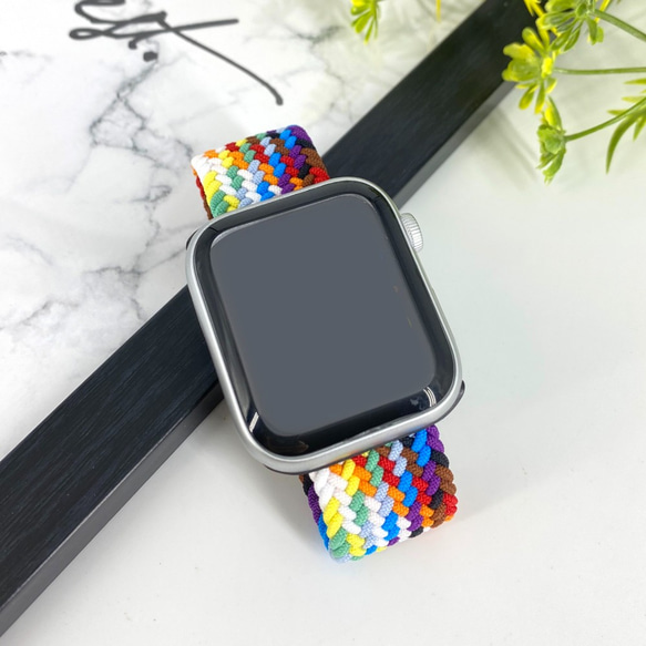 Apple Watch 7代兼容Apple Watch錶帶新款彩虹彈力迷彩編織帶LGBTQ+ 第3張的照片