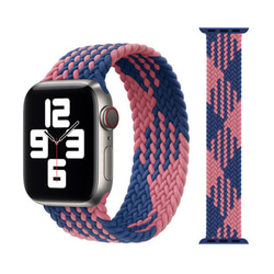 Apple Watch第7世代互換アップルウォッチ バンド ピンクとブルーの千鳥格子 弾性カモフラージュ 編み込みベルト 1枚目の画像