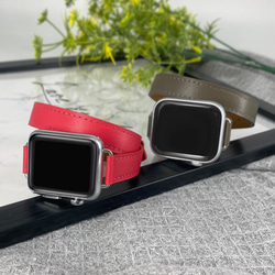 Apple Watch アップルウォッチ バンド 6色 赤 茶色 黒 青 白い 灰褐色 ダブルリング本革ストラップ 3枚目の画像