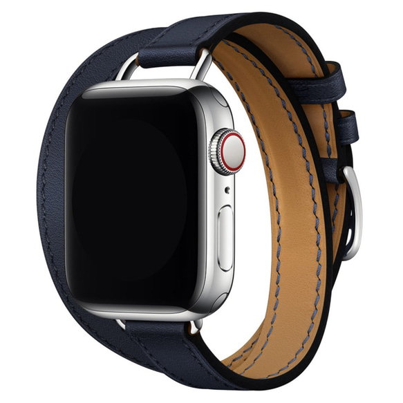 Apple Watch アップルウォッチ バンド 6色 赤 茶色 黒 青 白い 灰褐色 ダブルリング本革ストラップ 7枚目の画像