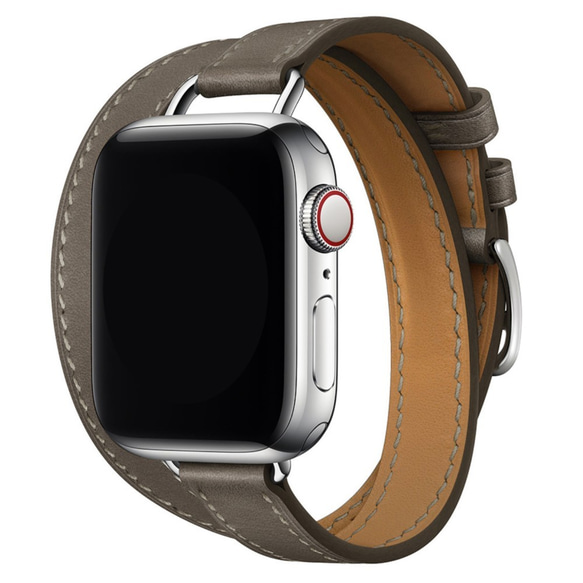 Apple Watch アップルウォッチ バンド 6色 赤 茶色 黒 青 白い 灰褐色 ダブルリング本革ストラップ 9枚目の画像