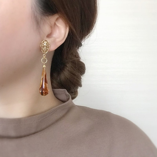 チタンピアス】ゴールドレースべっ甲ドロップピアス ピアス（その他 