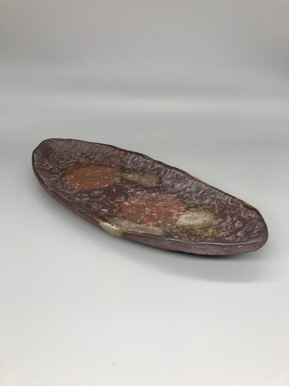 備前焼　楕円皿　桟切　紙箱入り 1枚目の画像