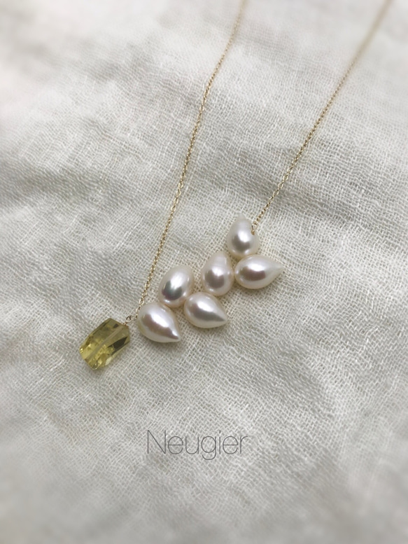 【限時免運費】Neugier K14gf Laurel淡水珍珠和香檳石英項鍊 第6張的照片