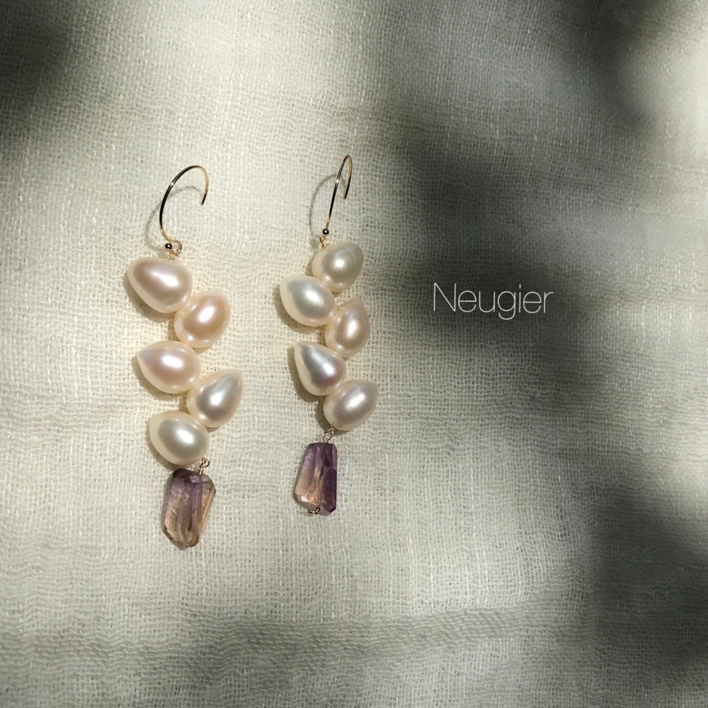 【期間限定送料無料】 Neugier K14gf 月桂樹 淡水パールとアメトリンのピアス (イヤリング)