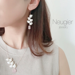 【限時免運費】Neugier K14gf Laurel 淡水珍珠和玫瑰石英耳環（耳環） 第3張的照片