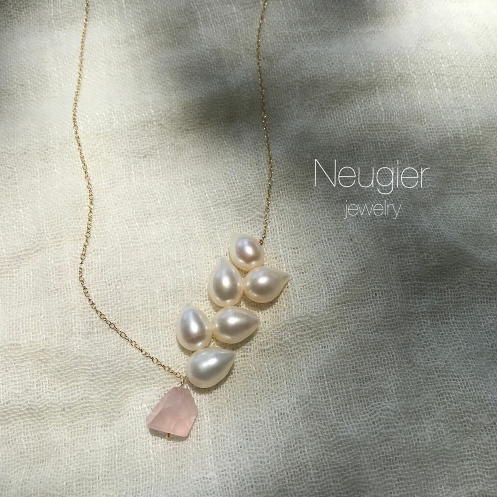 【期間限定送料無料】 Neugier K14gf 月桂樹 淡水パールとローズクォーツのネックレス