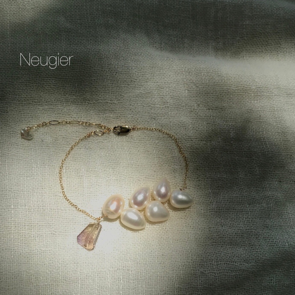 【期間限定送料無料】 Neugier K14gf 月桂樹 淡水パールとアメトリンのブレスレット