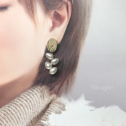 免費送貨 Neugier Natural painting 2way 枝晶碧玉和淡水珍珠耳環 第6張的照片
