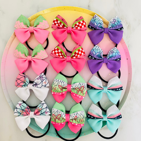 約6センチリボン】 ヘアゴム 蝶々柄 麻の葉柄 女の子 12個セット 