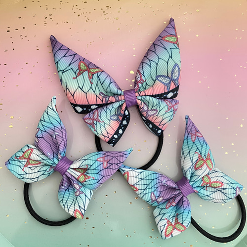 蝶々柄】ヘアゴム リボン 女の子 蝶々 和柄模様 3個セット