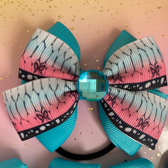 【ビビットブルー蝶々模様3個セット】ヘアゴム  蝶々柄　和柄　プレゼント　女の子　 2枚目の画像