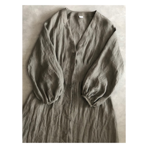 vintage♡ノーカラー ロングシャツ シャツワンピ フランスヴィンテージ 型紙】ノーカラーのロングシャツワンピース(FBBL-02)パターン・レシピ