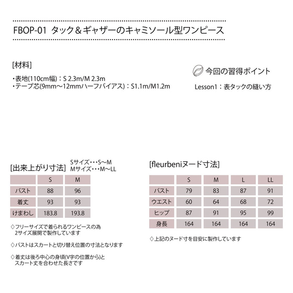 【型紙】タック&ギャザーのキャミソール型ワンピース(FBOP-01)パターン・レシピ付き 10枚目の画像