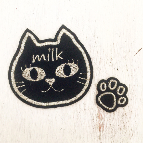 お名前ワッペン】 猫 ワッペン・アップリケ お名前ワッペンと型紙