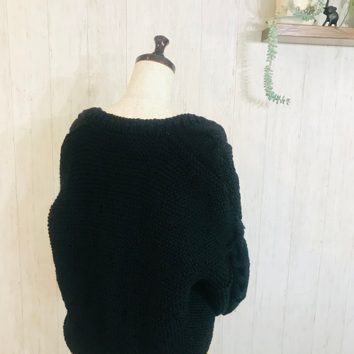 受注制作】手編みのケーブルニットカーディガン⁂ブラック