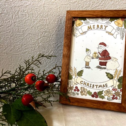 サンタさん、クリスマス、原画一点もの ○【雪のドット＆白富士】○がん