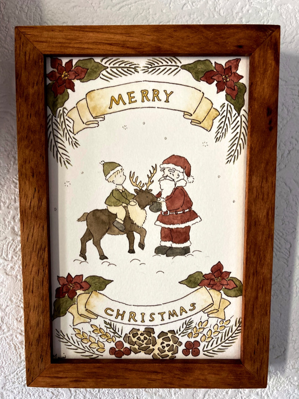 水彩画手描きイラスト　サンタさんと一緒にジングルベル 水彩画手描きイラスト サンタさんと一緒にジングルベル