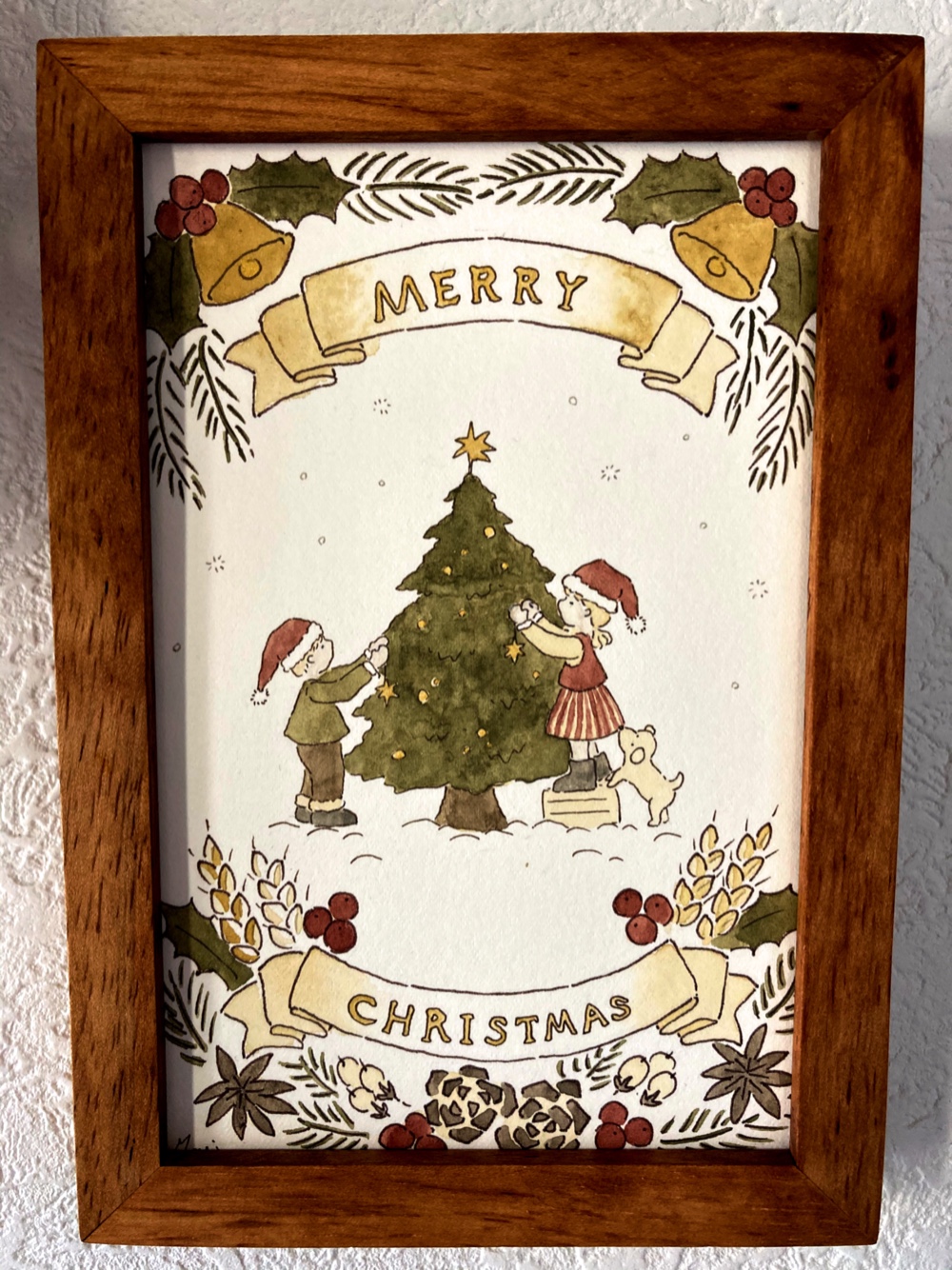 額縁クリスマスツリー　アクリル画　24㎝　原画　絵画　手描き額縁アート
