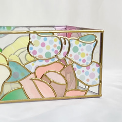 ペーパータオルケース(キッチンペーパーケース)　イエローとピンクのバラ　ゴールドライン　ステンドグラス風グラスアート 7枚目の画像