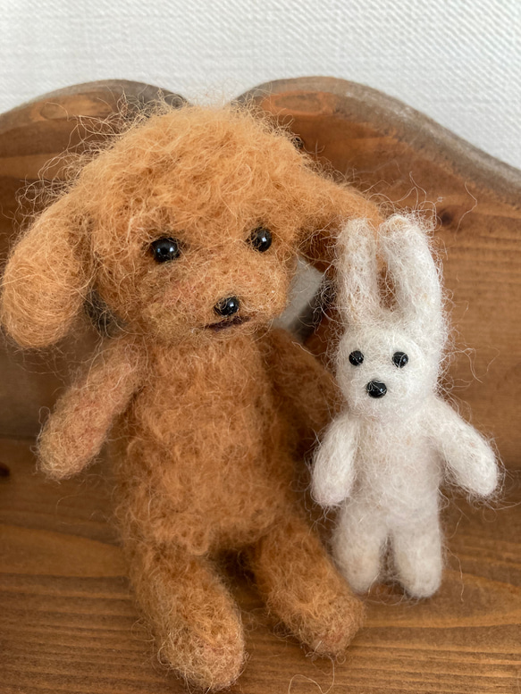 おすわりトイプードル(ふわふわ)とウサギさん(羊毛フェルト) 8枚目の画像