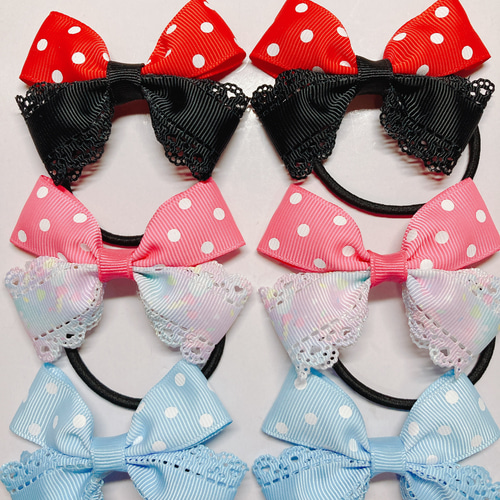 ドット重ねリボン ベビーヘアクリップ ヘアピン ヘアゴム ドット 水玉