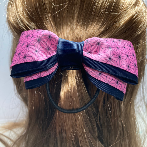 蝶柄リボン ポニー ハンドメイドヘアゴム