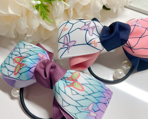 ハンドメイド リボン 2個セット ヘアゴム 子供 大人 ポニーテール 12  