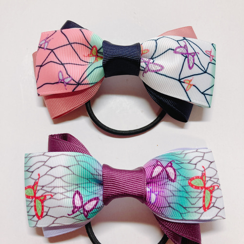 ハンドメイド リボン 2個セット ヘアゴム 子供 大人 ポニーテール 12  