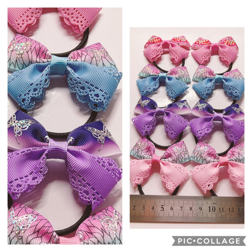 ハンドメイド リボン ヘアゴム 子供 大人 お揃い 8個セット キラキラ  
