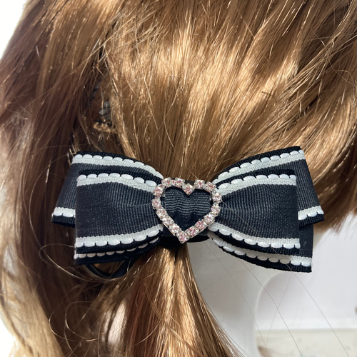 ハンドメイド リボン ヘアゴム 2個 選べる 9センチほど ビジュー