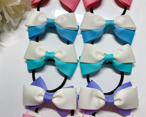 リボン　ヘアゴム♡セレシャムリボン♡ブルー♡ハンドメイド リボン ヘアゴム♡セレシャムリボン♡ブルー♡ハンドメイド