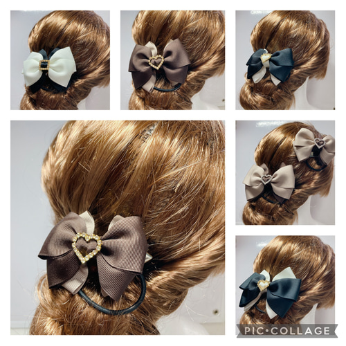 ハンドメイド リボン ヘアゴム 量産型 大小2個セット 変更可能