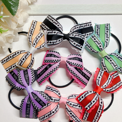 選べる 2色4個セット チア ドット リボン 発表会 ダンス ヘアゴム